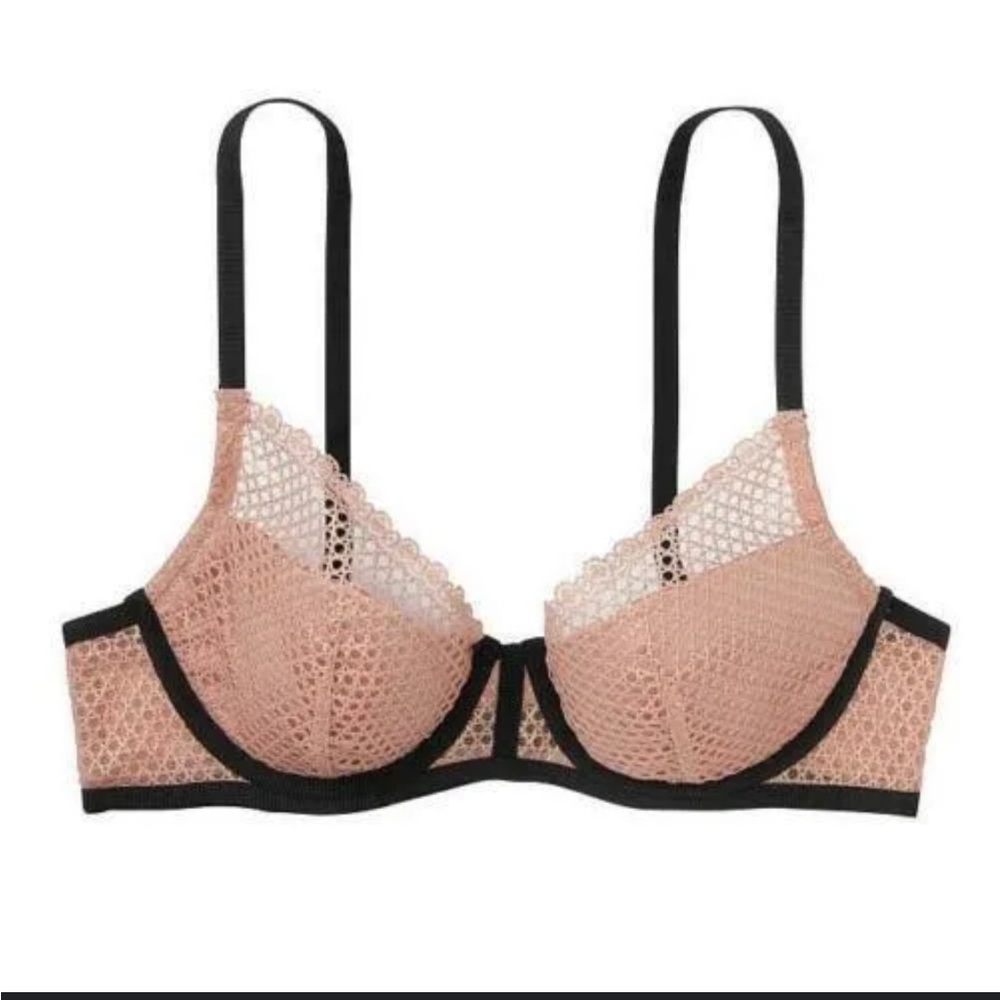 Victorias Secret Luxe Lingerie Fishnet Lace Plunge Bra 34D